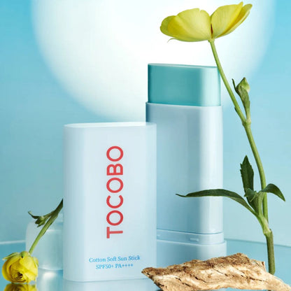 Cotton Soft Sun Stick SPF50+ TOCOBO: Protector solar en barra ideal para retocar sin arruinar el maquillaje.Skincare coreano para el cuidado de la piel en Pieleza, Ecuador